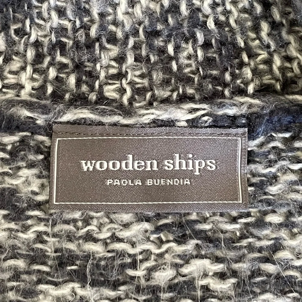 Wooden Ships Mohair Wool Blend Marled Knit Open Front Cardigan Sweater Grey S/M